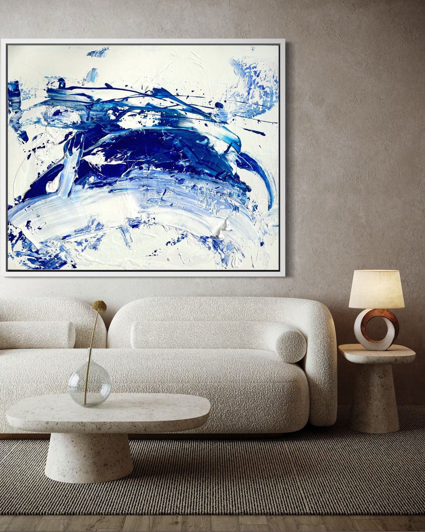 Leinwanddruck, abstrakt in Weiß-Blau – OCEAN (horizontal)