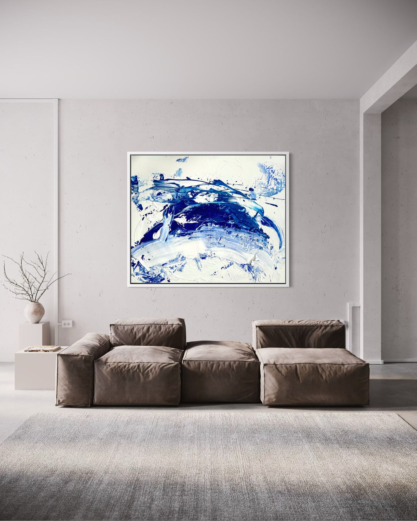 Leinwanddruck, abstrakt in Weiß-Blau – OCEAN (horizontal)