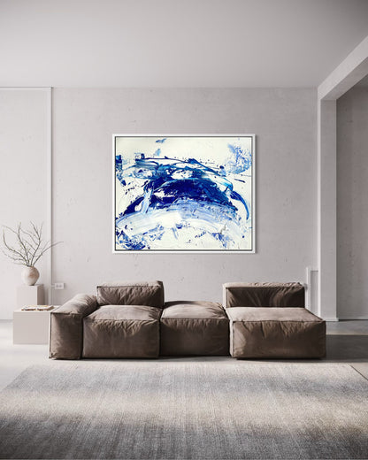 Leinwanddruck, abstrakt in Weiß-Blau – OCEAN (horizontal)