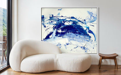 Leinwanddruck, abstrakt in Weiß-Blau – OCEAN (horizontal)