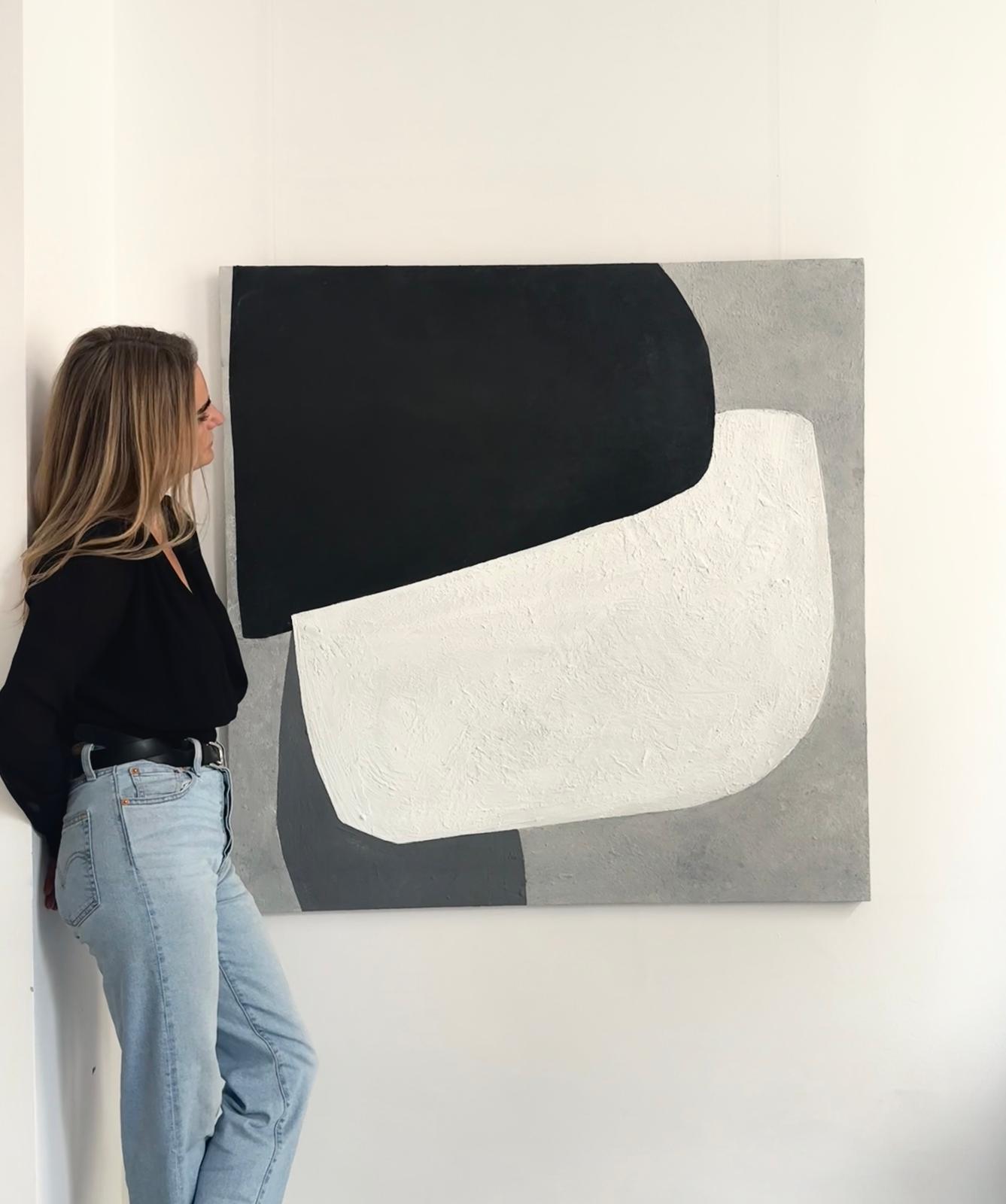 Obraz abstrakcyjny na płótnie w kolorze biało-czarno-szarym - BALANCE OF FORMS