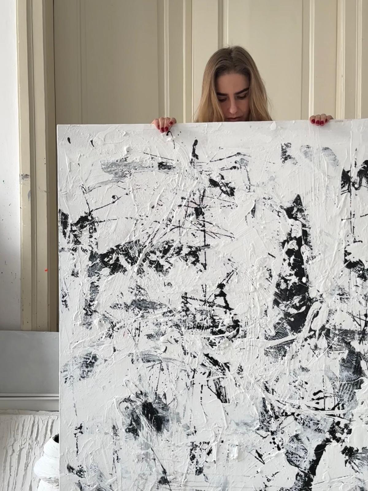 bstract painting on canvas in a black and white color palette - RAW BALANCE