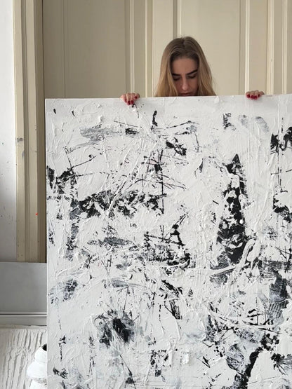 bstract painting on canvas in a black and white color palette - RAW BALANCE