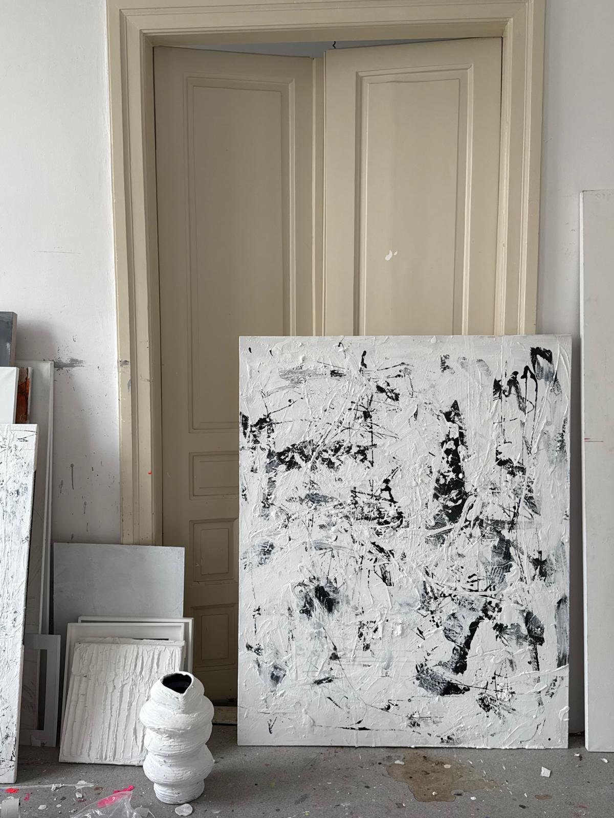 bstract painting on canvas in a black and white color palette - RAW BALANCE