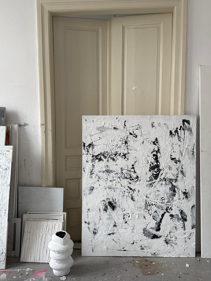 bstract painting on canvas in a black and white color palette - RAW BALANCE