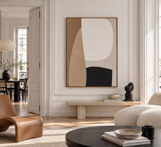 Abstract canvas print in natural sandy and caramel beige tones – SOFT HORIZON 1