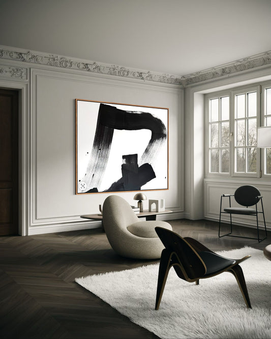 Abstraktes Leinwandbild in Schwarz-Weiß – TRACE (horizontal)