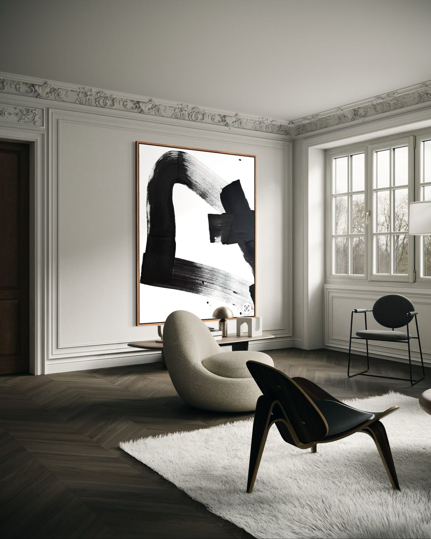 Obraz abstrakcyjny na płótnie w kolorze biało-czarnym - TRACE