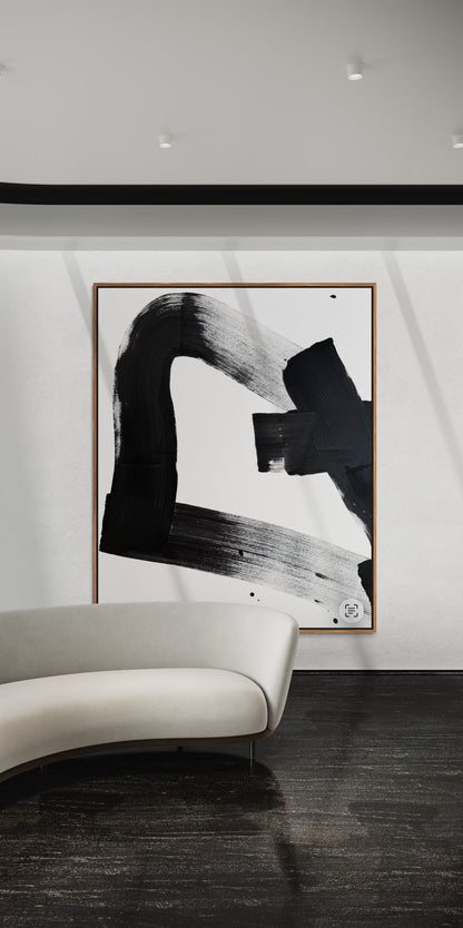 Obraz abstrakcyjny na płótnie w kolorze biało-czarnym - TRACE