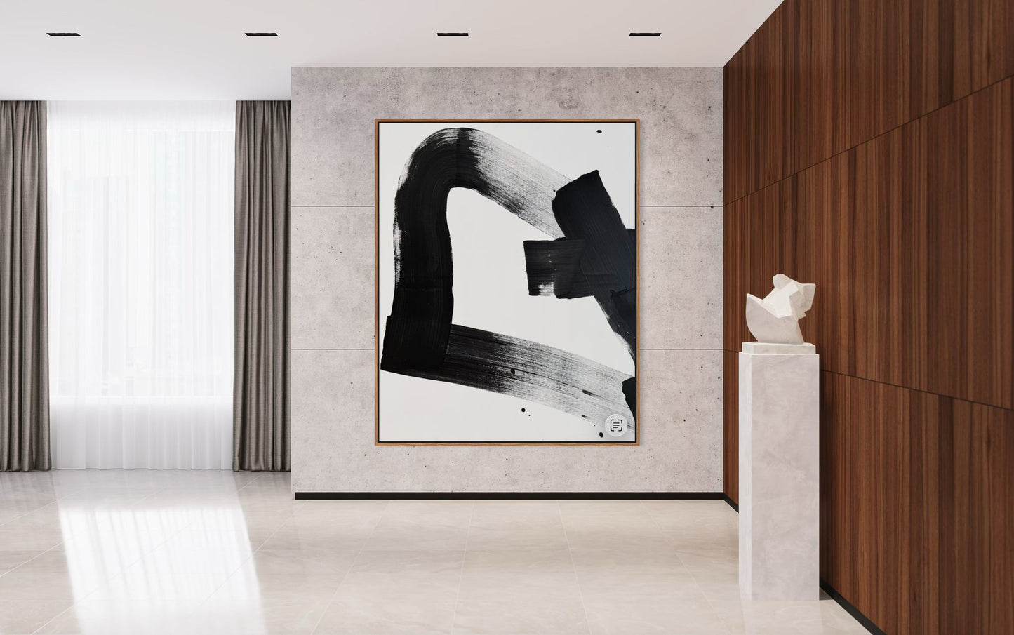 Obraz abstrakcyjny na płótnie w kolorze biało-czarnym - TRACE