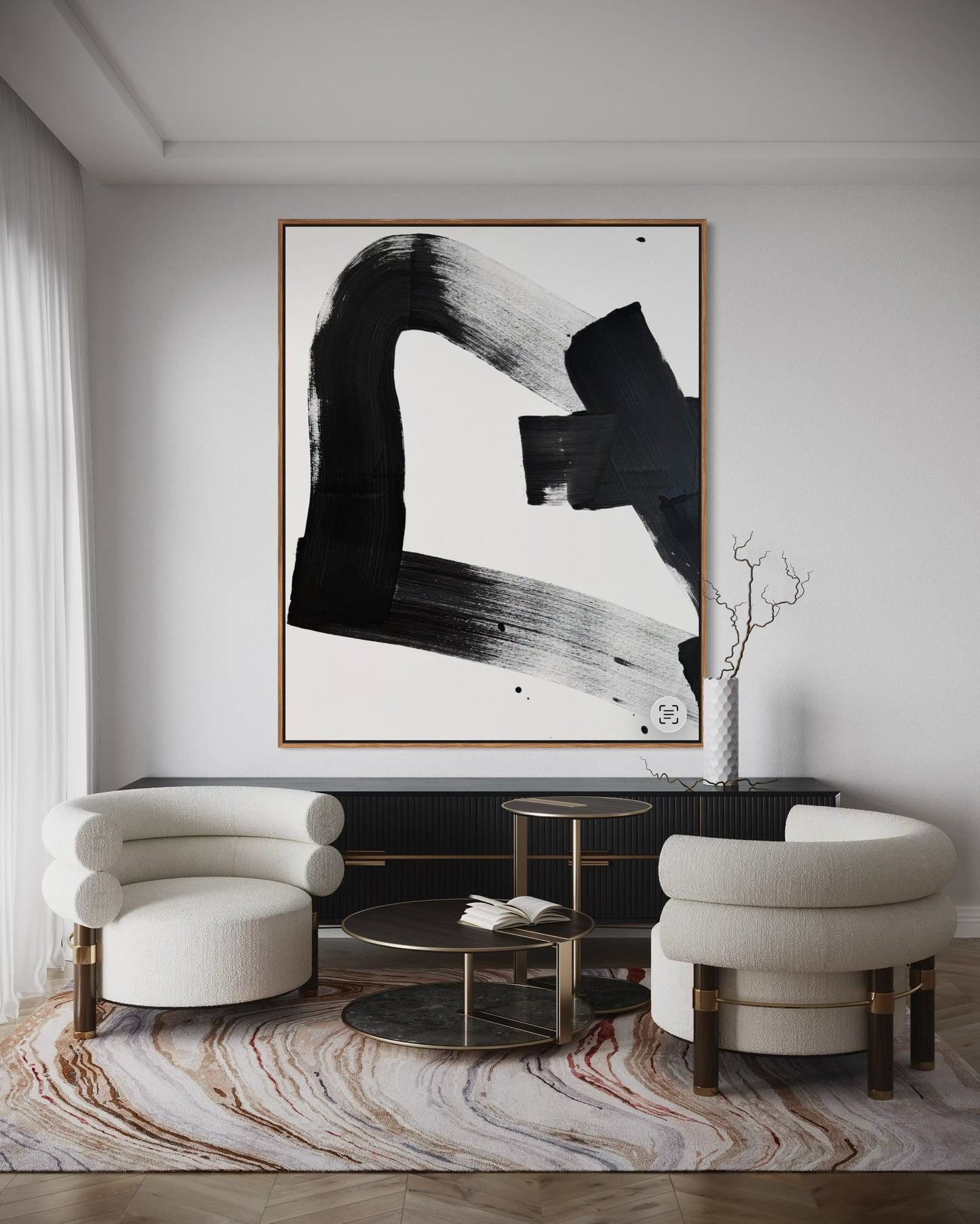 Obraz abstrakcyjny na płótnie w kolorze biało-czarnym - TRACE