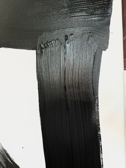 Abstraktes Leinwandbild, handbemalt – TRACE –  Schwarz – Weiß (vertical)