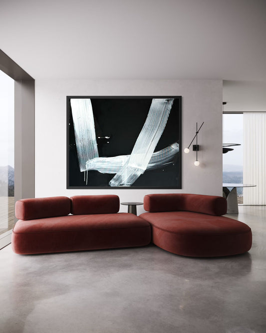 Obraz abstrakcyjny na płótnie w kolorze czarno-białym - SILENT MOTION (poziom)