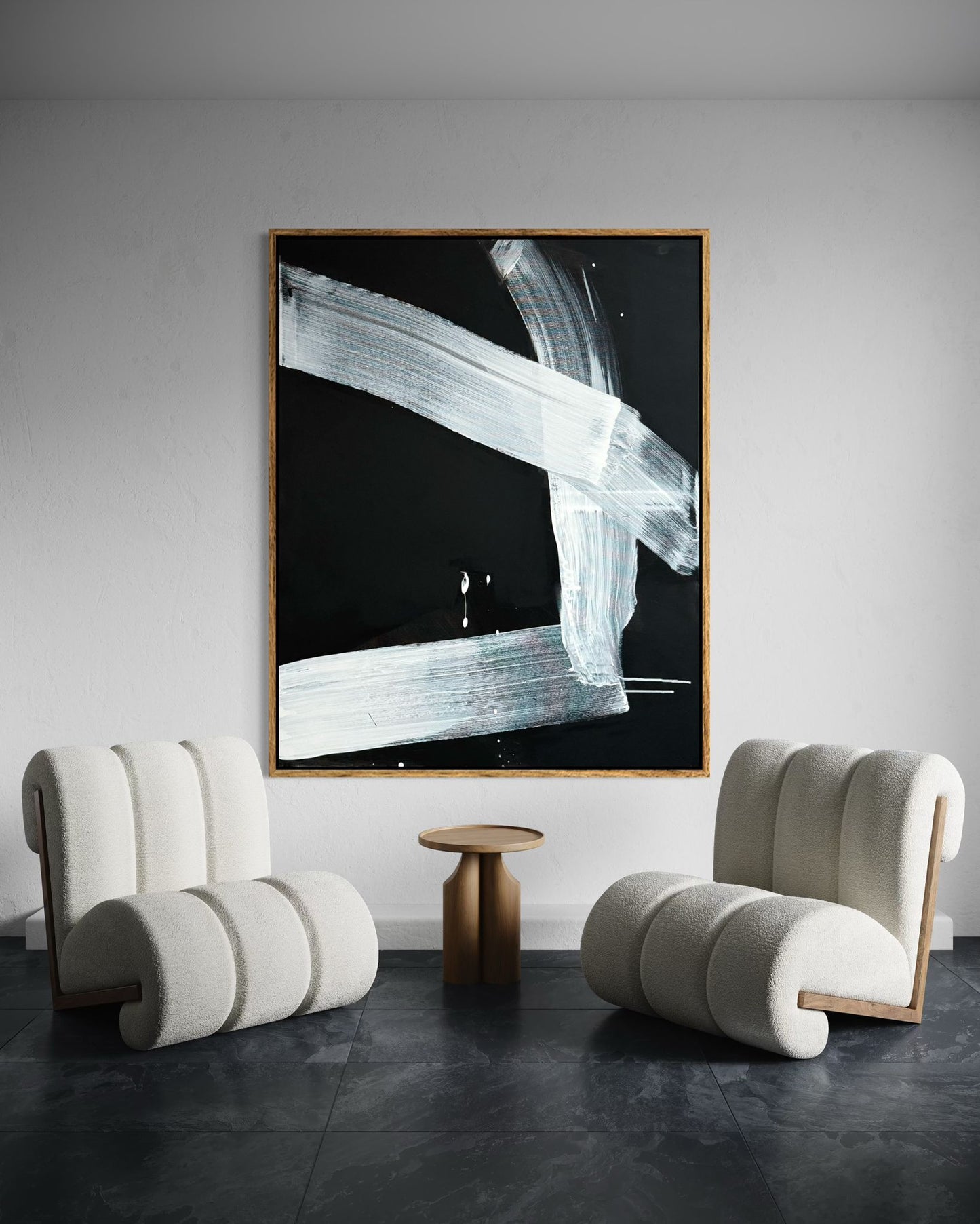 Obraz abstrakcyjny na płótnie w kolorze czarno-białym - SILENT MOTION (pion)