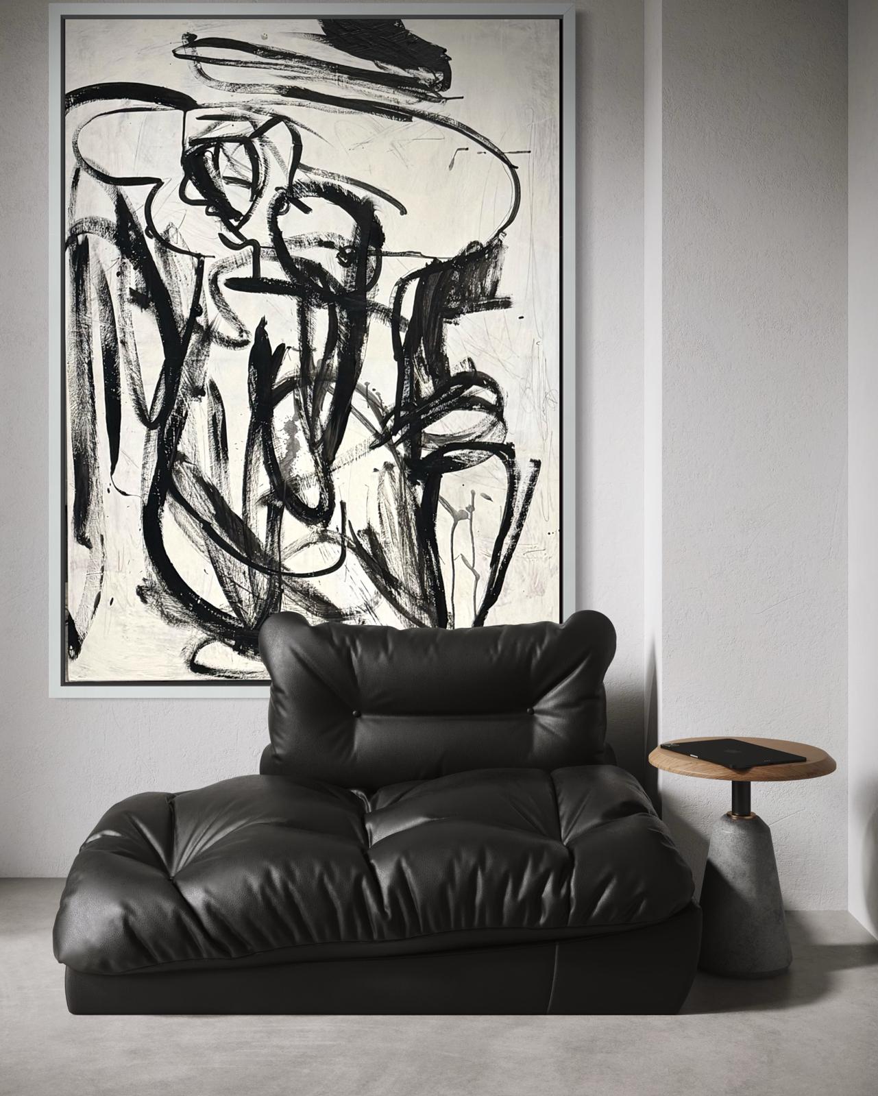 Obraz abstrakcyjny na płótnie w kolorze biało-czarnym - HIDDEN FIGURE (pion)