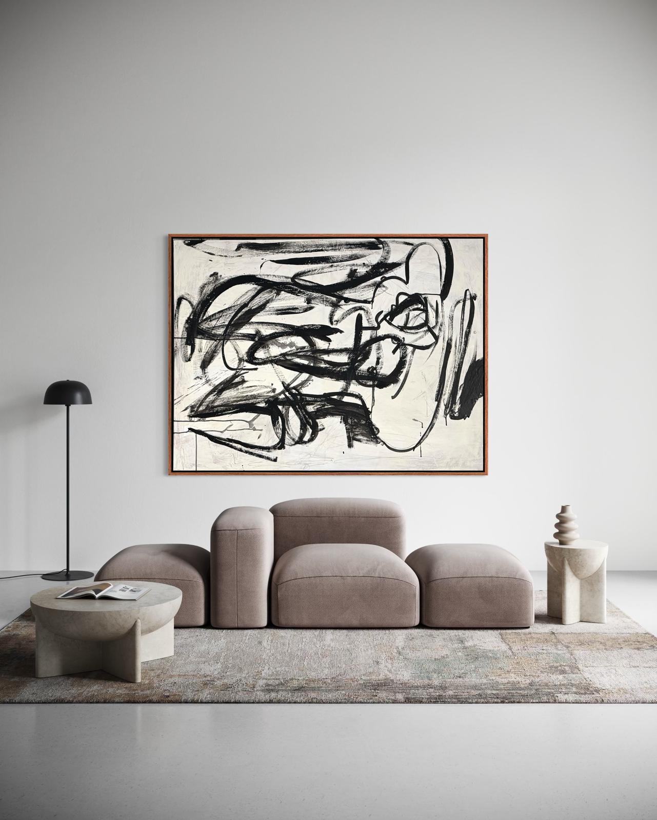 Obraz abstrakcyjny na płótnie w kolorze biało-czarnym - HIDDEN FIGURE (poziom)