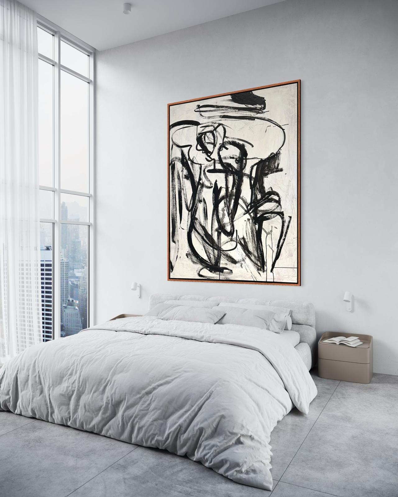 Obraz abstrakcyjny na płótnie w kolorze biało-czarnym - HIDDEN FIGURE (pion)