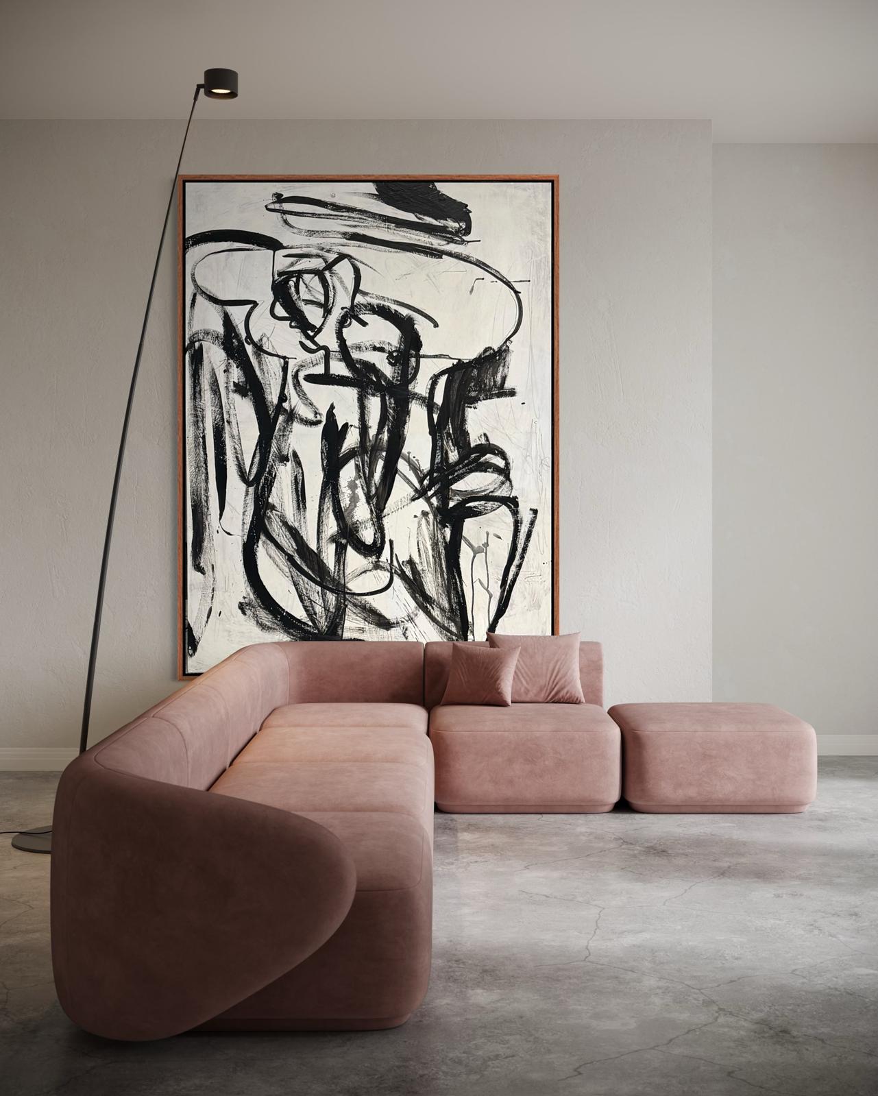 Obraz abstrakcyjny na płótnie w kolorze biało-czarnym - HIDDEN FIGURE (pion)