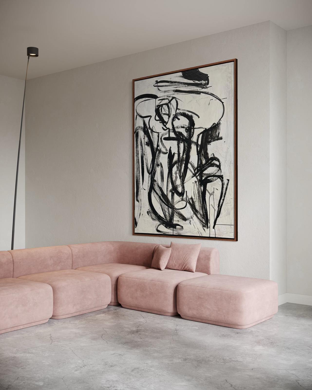 Obraz abstrakcyjny na płótnie w kolorze biało-czarnym - HIDDEN FIGURE (pion)