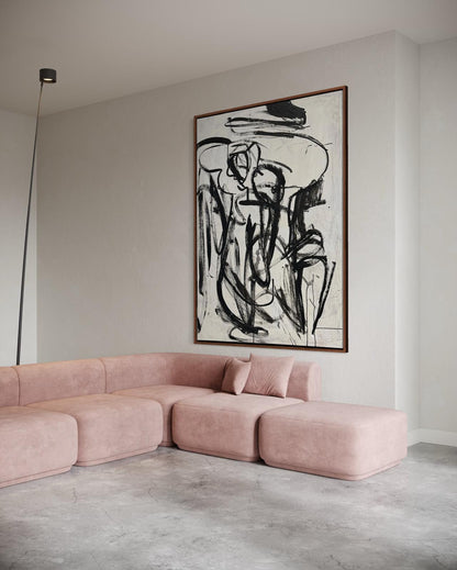 Obraz abstrakcyjny na płótnie w kolorze biało-czarnym - HIDDEN FIGURE (pion)