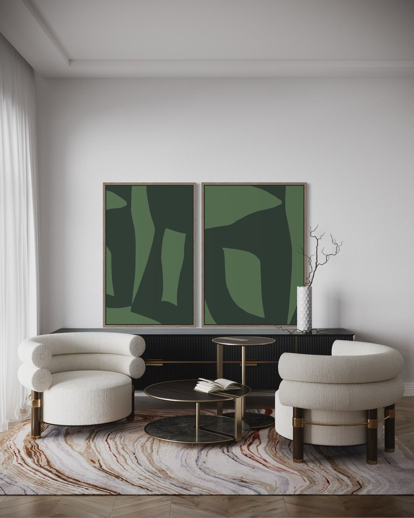 Zestaw 2 – Obrazy abstrakcyjne na płótnie w kolorze zielonym - GREEN BALANCE, TENTION, DIALOGUE