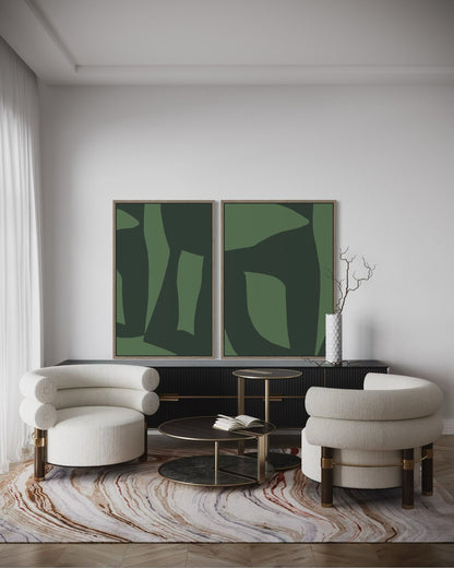 Zestaw 2 – Obrazy abstrakcyjne na płótnie w kolorze zielonym - GREEN BALANCE, TENTION, DIALOGUE