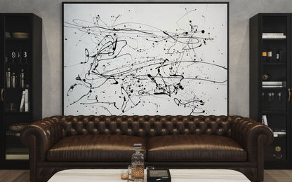 Abstract canvas painting in black and white – BLACK RHYTHM