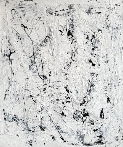 Obraz obstrakcyjny malowany na płótnie w kolorze biało-czarnym