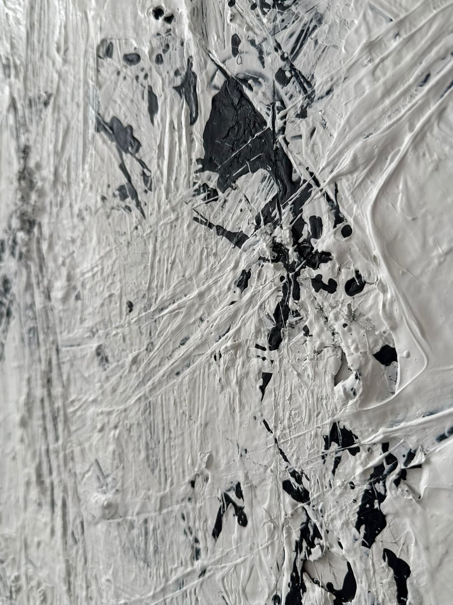 Obraz obstrakcyjny malowany na płótnie w kolorze biało-czarnym