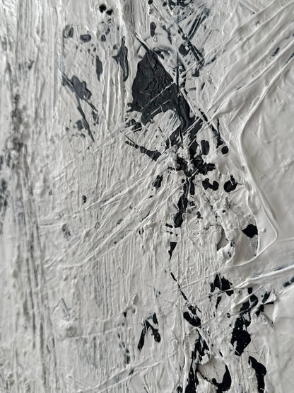 Obraz obstrakcyjny malowany na płótnie w kolorze biało-czarnym