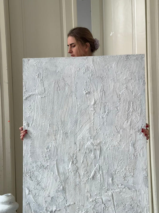 Strukturiertes Gemälde auf Leinwand in Weiß