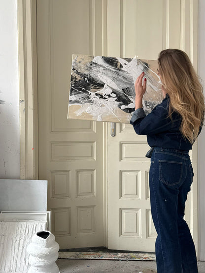 Hand-painted artwork on canvas in shades of beige - SPECTRUM WHISPERS 