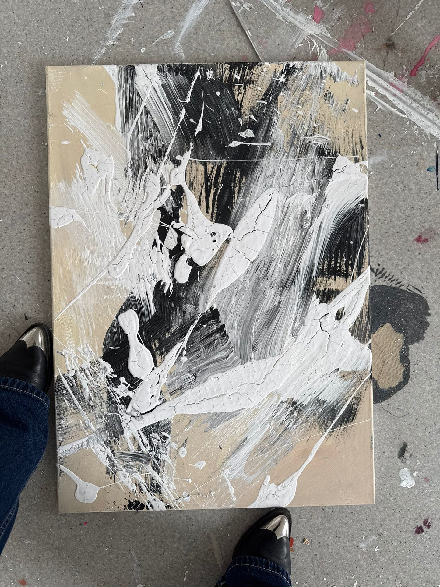 Hand-painted artwork on canvas in shades of beige - SPECTRUM WHISPERS 