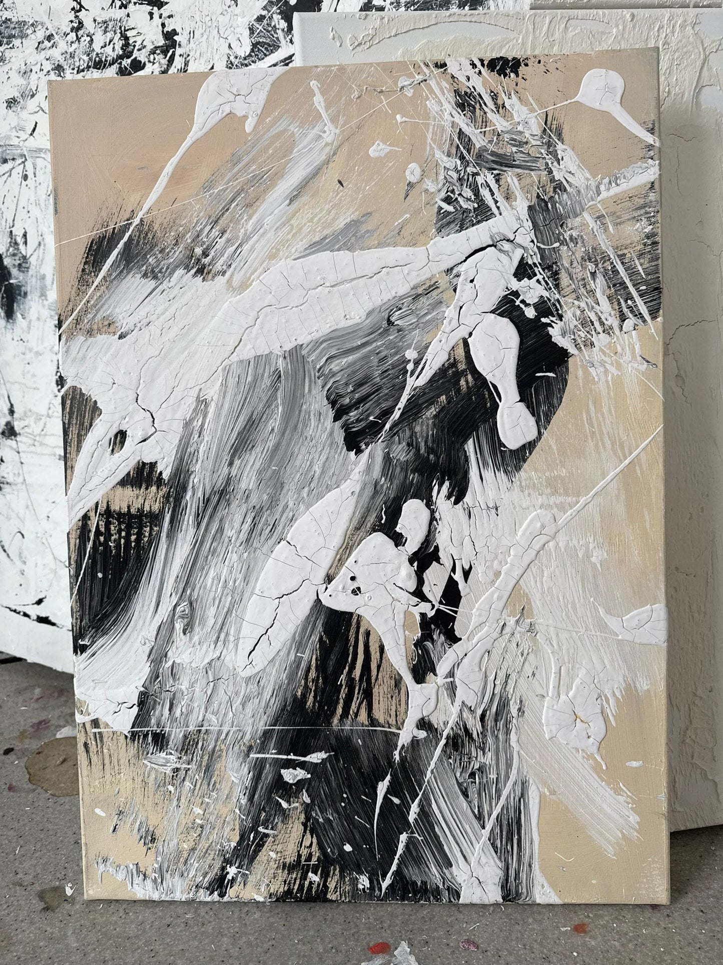 Hand-painted artwork on canvas in shades of beige - SPECTRUM WHISPERS 