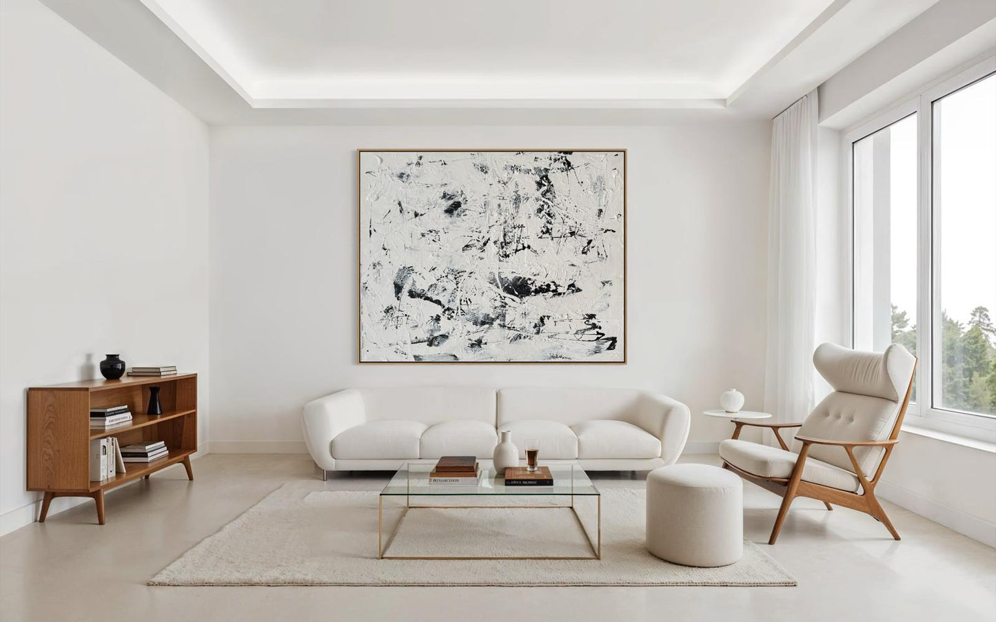 Canvas print, abstract in black and white – RAW BALANCE (horizontal)