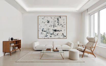 Canvas print, abstract in black and white – RAW BALANCE (horizontal)