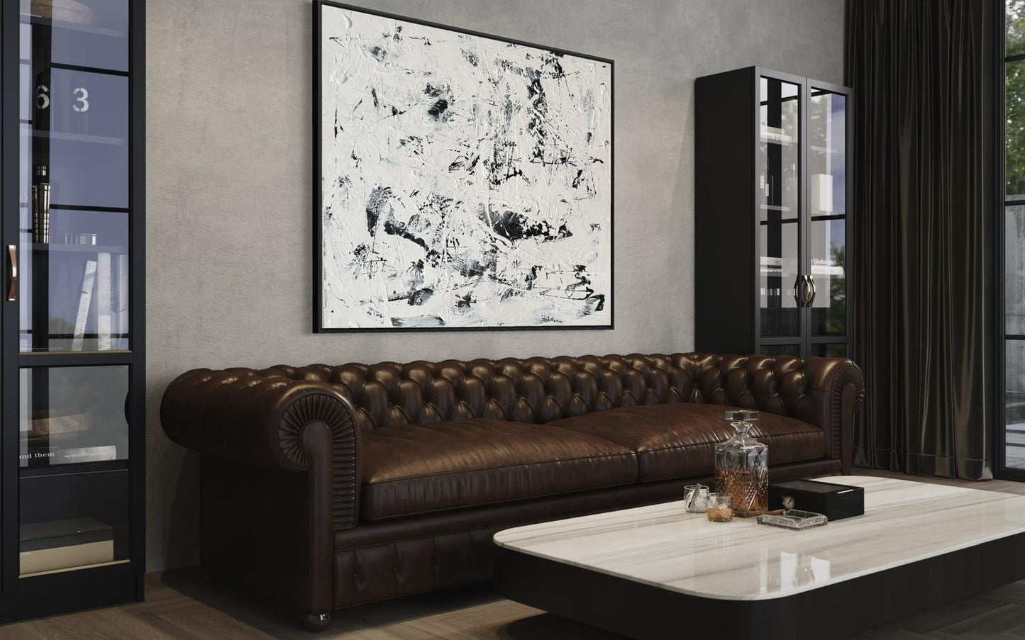 Canvas print, abstract in black and white – RAW BALANCE (horizontal)