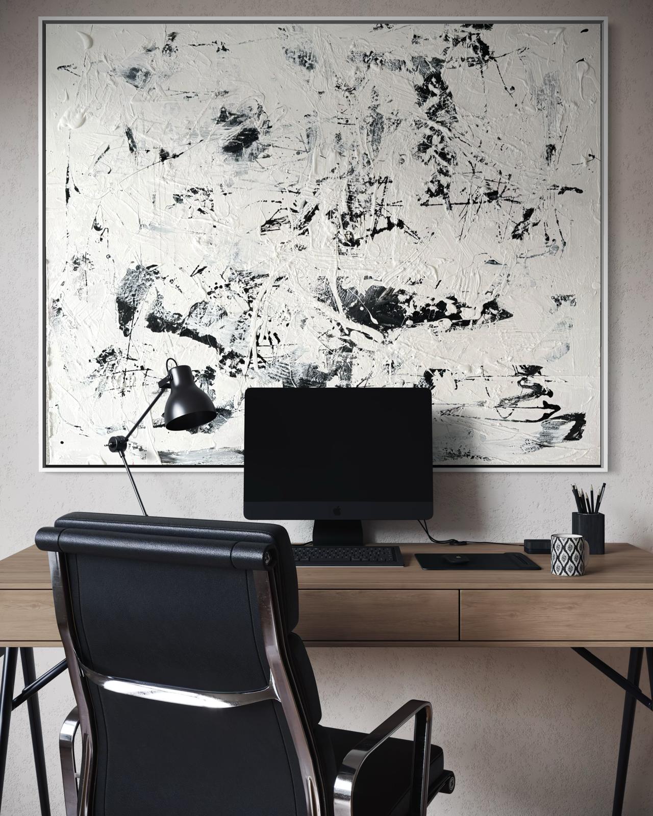 Canvas print, abstract in black and white – RAW BALANCE (horizontal)