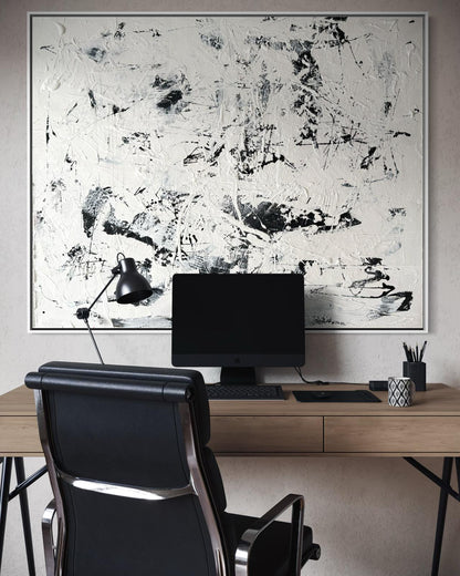 Canvas print, abstract in black and white – RAW BALANCE (horizontal)