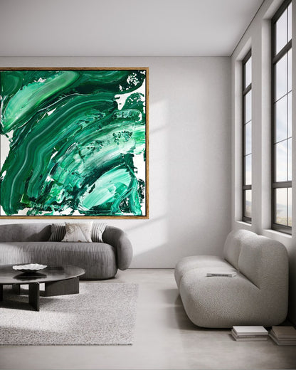 Abstrakter Leinwanddruck in Grüntönen – EMERALD