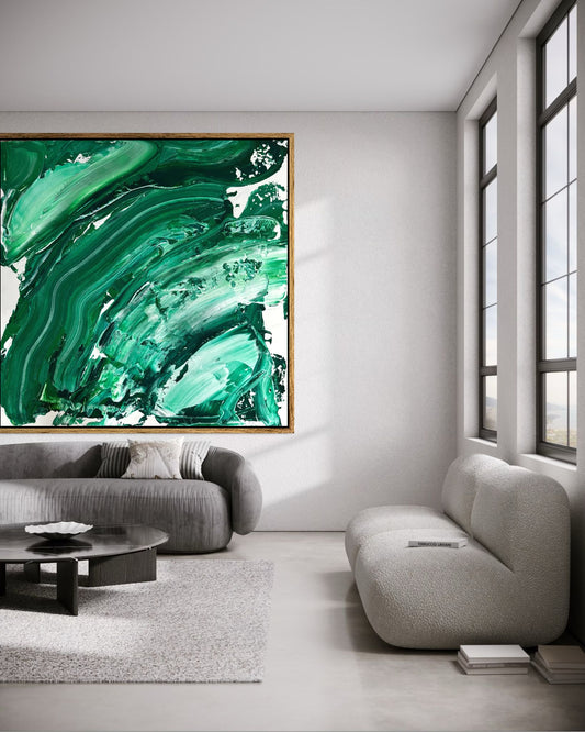 Abstrakter Leinwanddruck in Grüntönen – EMERALD