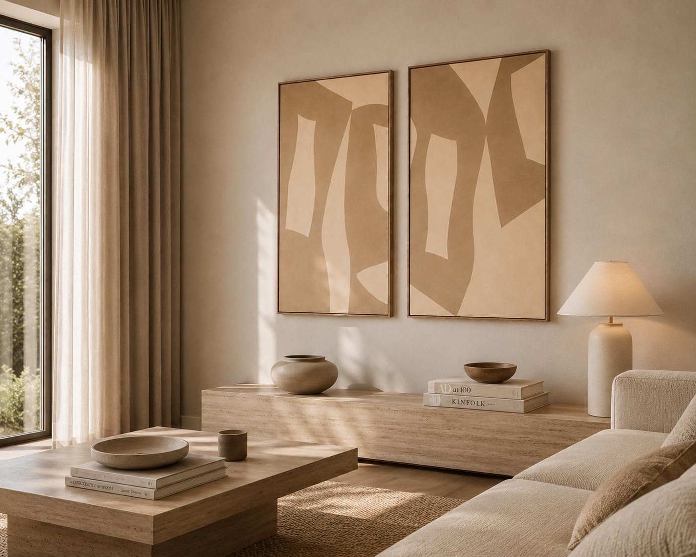 Set 2 – Abstract Canvas Prints in Beige (2 Pieces)