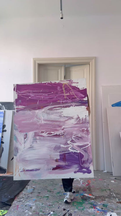 Abstraktes Gemälde auf Leinwand in Rosatönen